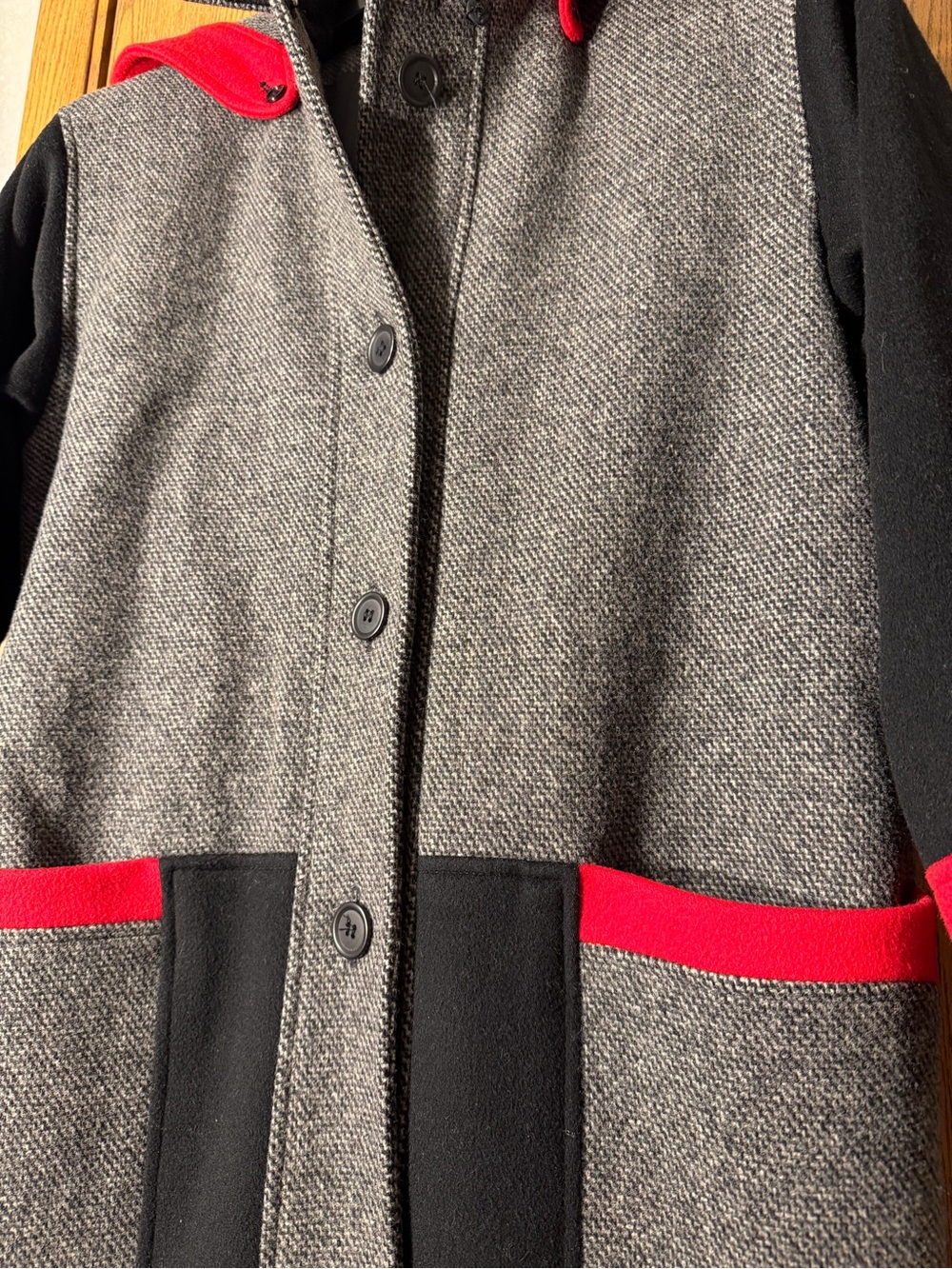 Spencer Reid Three-Color Wool Blend Coat with Red Accents - Picture 4 of 7